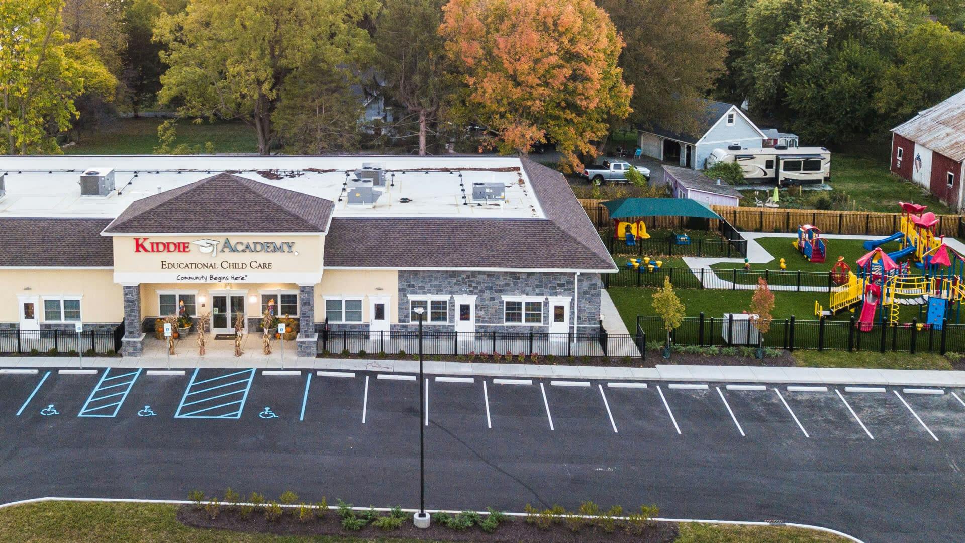 Aerial shot of Kiddie Academy education center