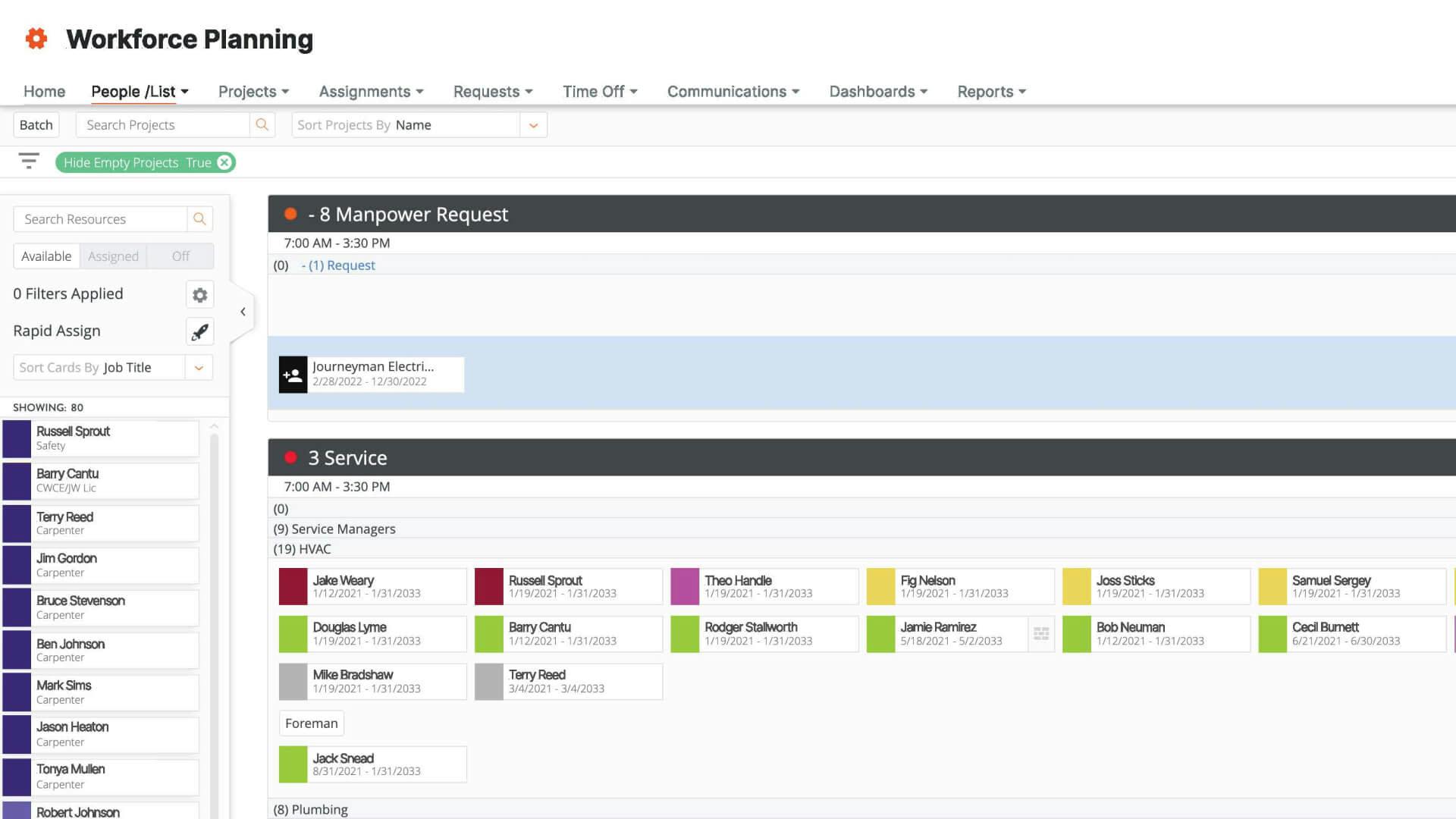 Workforce Planning Product Screen