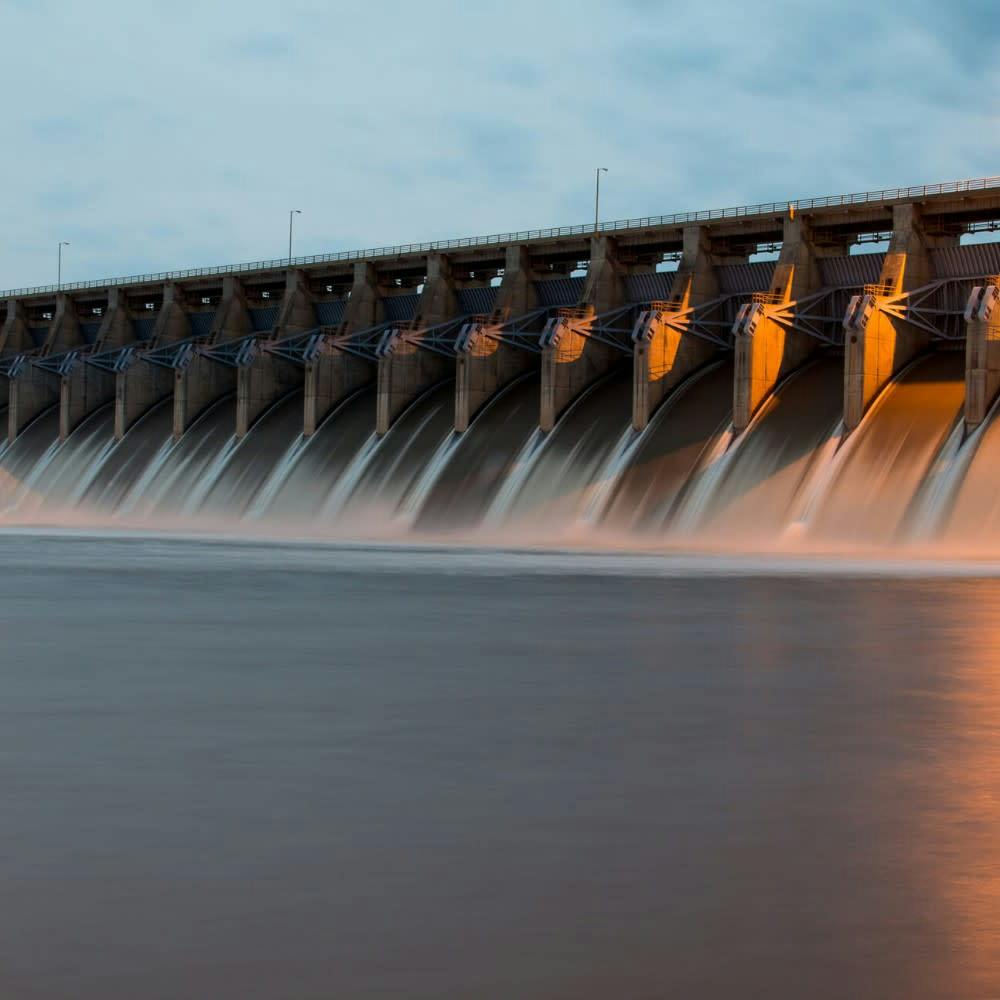 Hydro dam during sunset