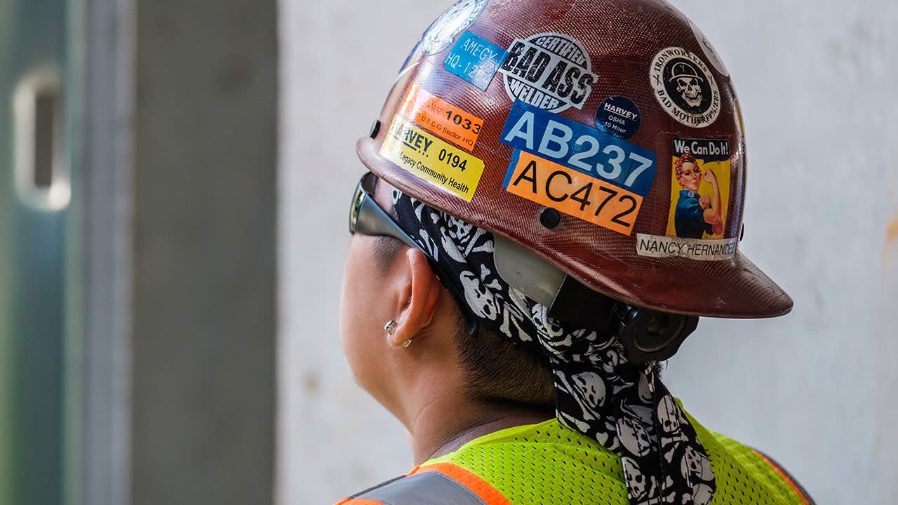 Construction worker's personalized helmet
