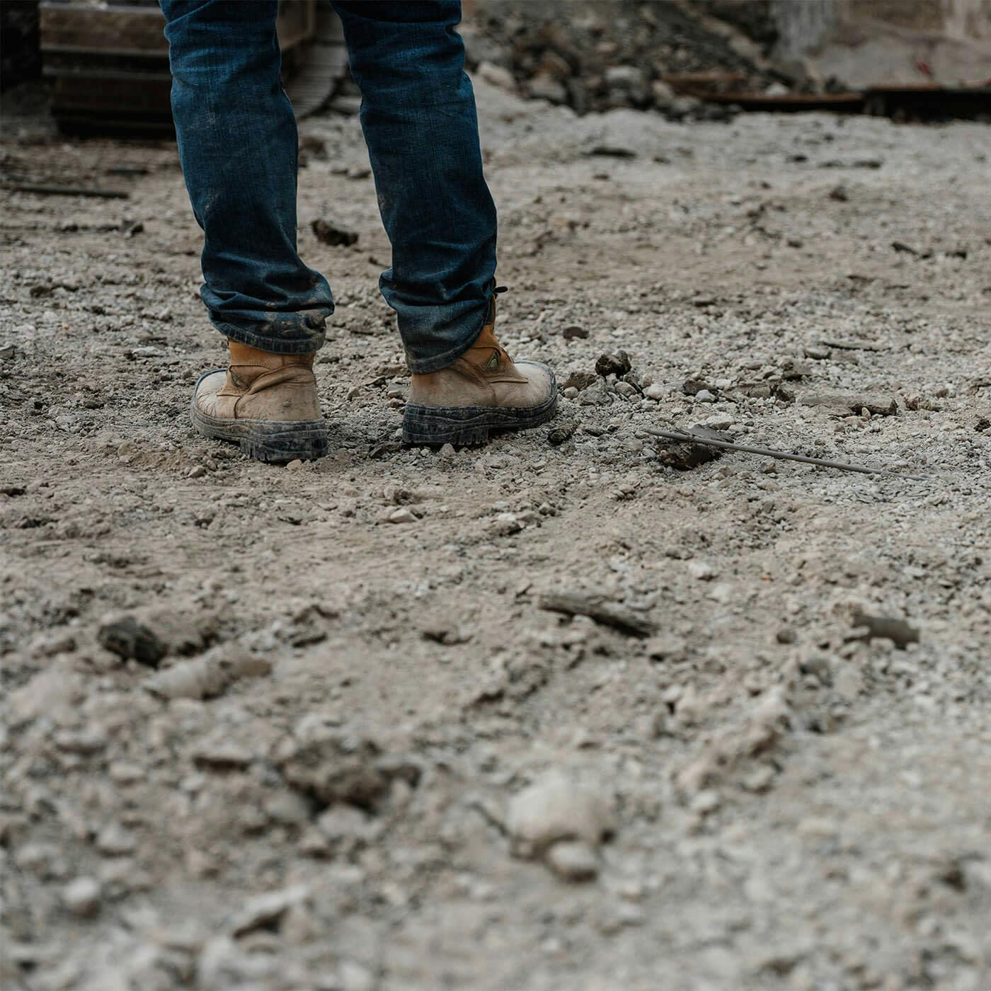 Construction worker wearing boots on a jobsite