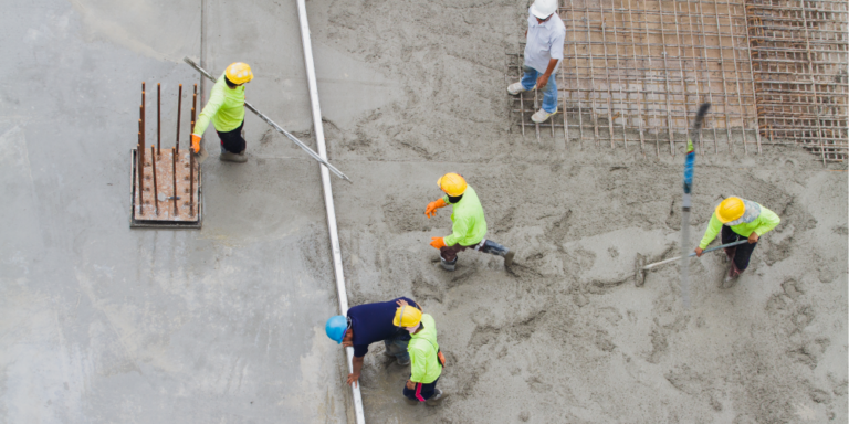 Overhead photo of concrete workers on the job.