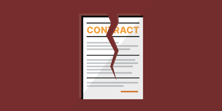 Breach of contract illustrated by a contract being split in half