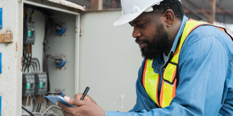 Photo of an electrical contractor at work.