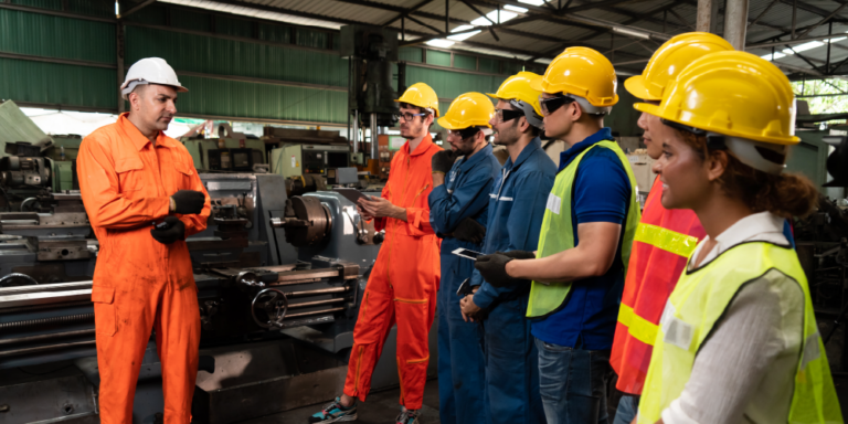 Photo of a team on a jobsite participating in a safety stand-down