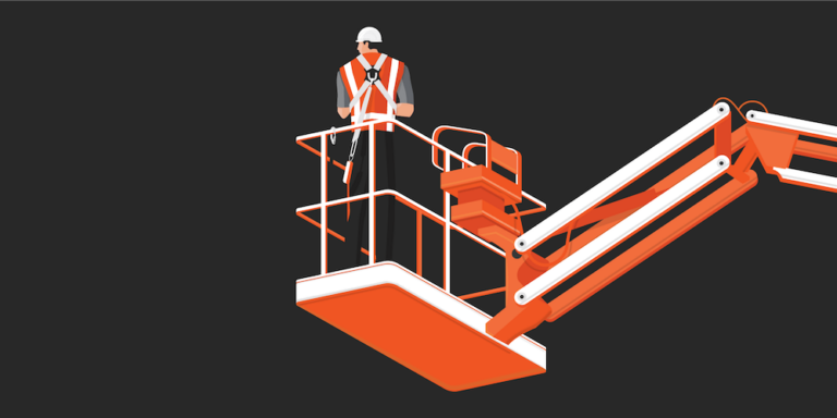 Illustration of construction worker on scissor lift