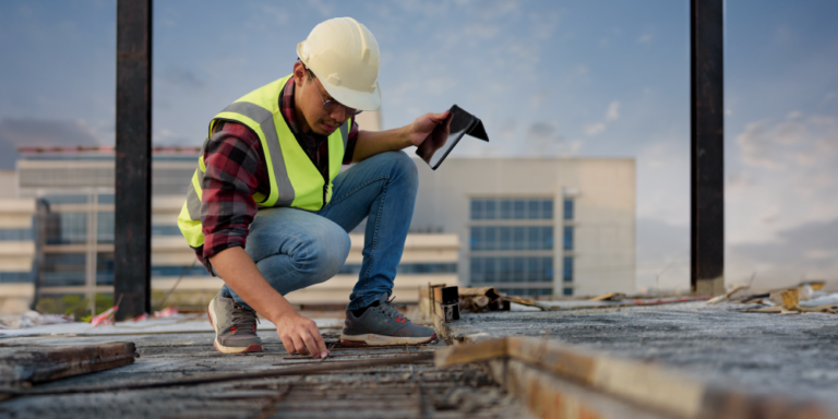 Photo of worker conducting a concrete inspection