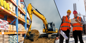 Photo collage of 3 construction site photos illustrating the supply chain