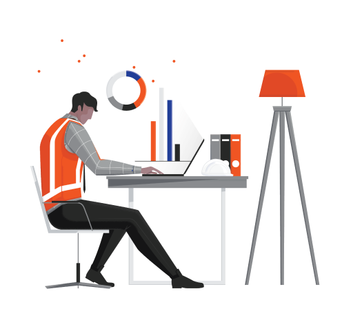 Illustration of a construction professional working at an office desk