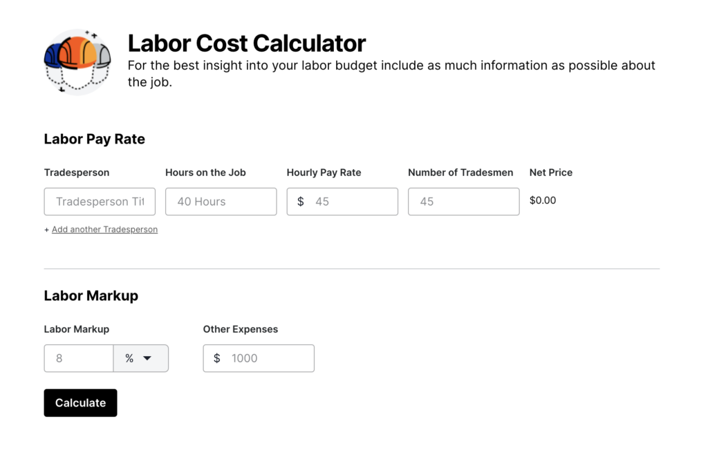 Screenshot of the Procore Labor Cost Calulator