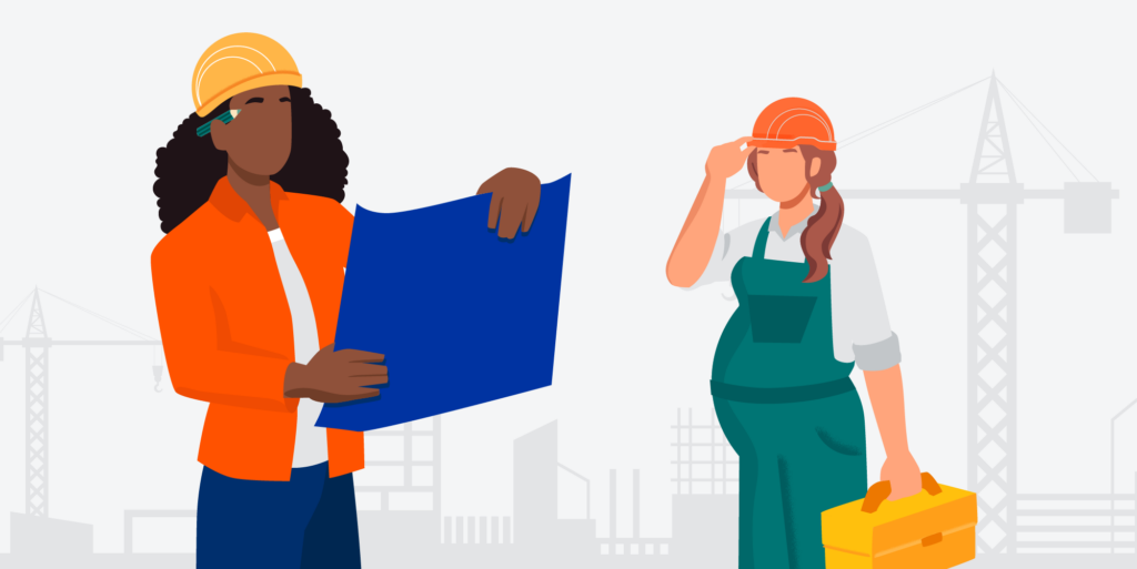 Illustration of two women on a construction job; one is visibly pregnant.