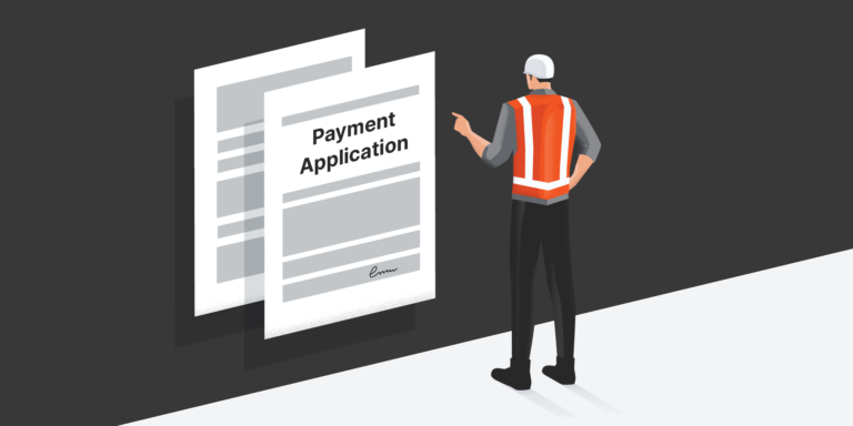 Illustration of construction payment apps with worker in front.