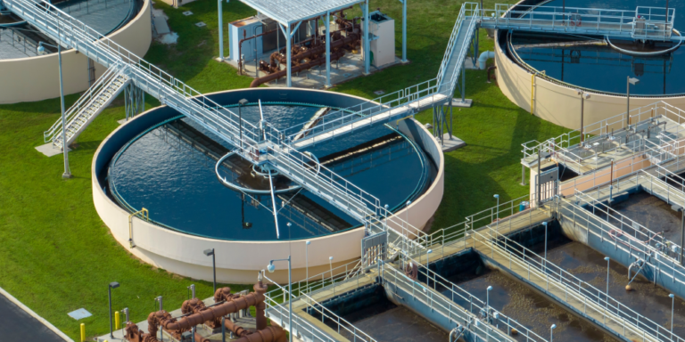 An aerial photo of wastewater infrastructure construction