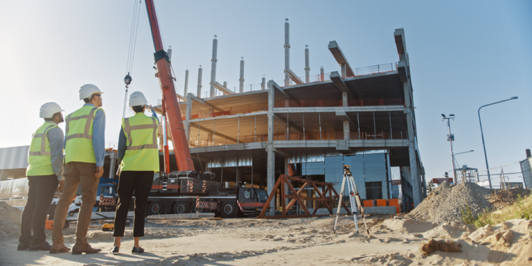 Photo of 3 workers on a commercial construction project jobsite