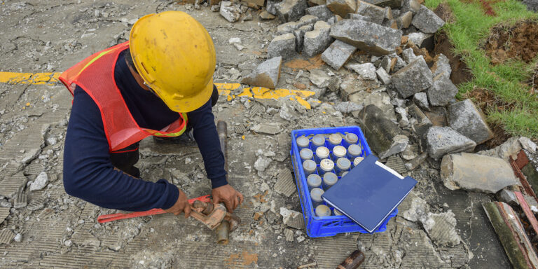 Sampling for soil testing collected from drilling for construction site