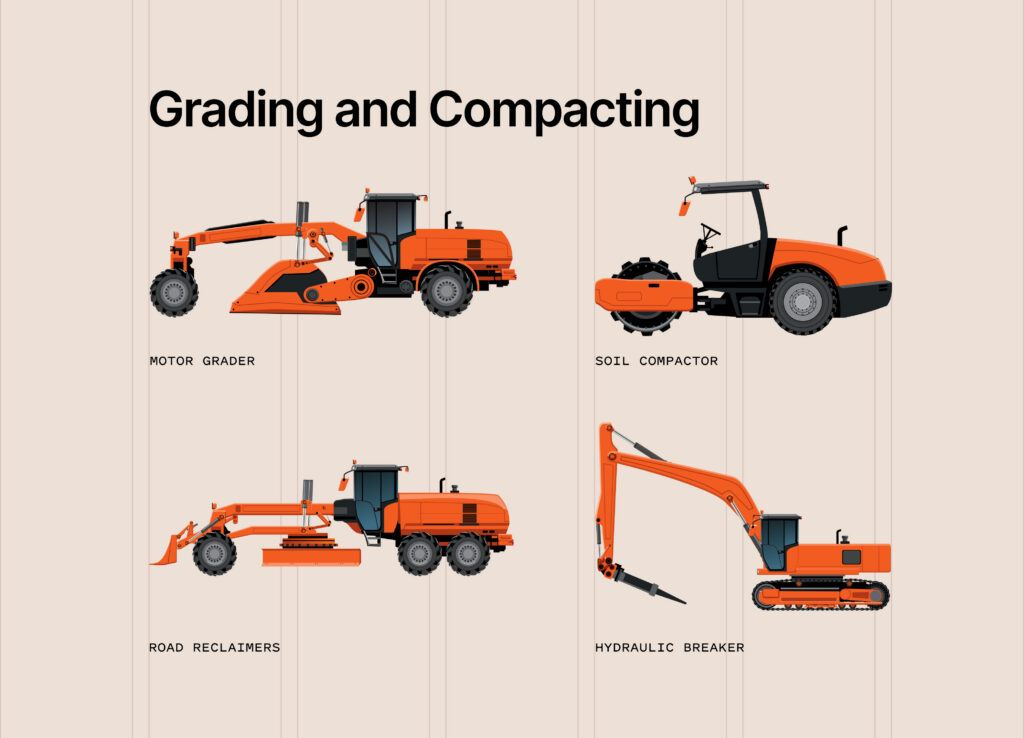 Illustration of machines for grading and compacting