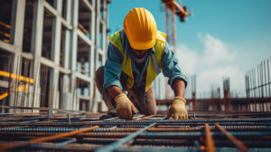 Photo of a construction worker working on steel framework