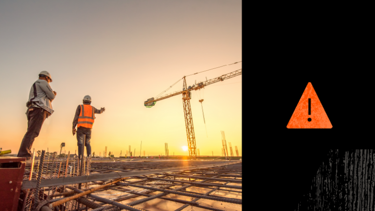 Jobsite photo with risk prevention icon on right side