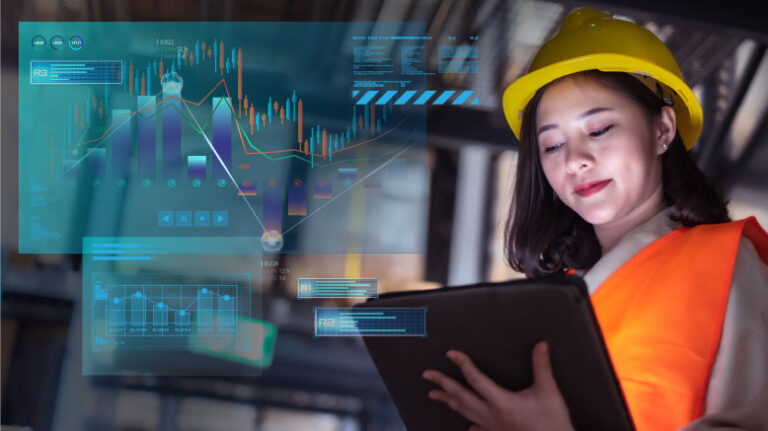Construction pro examining AI data on a tablet