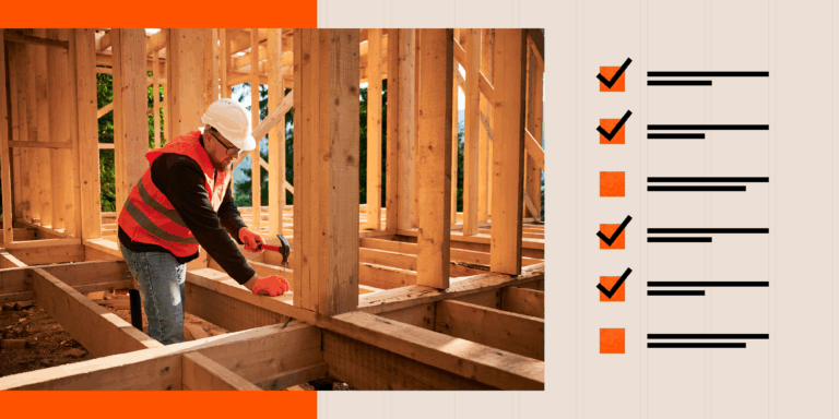 Framing inspector next to illustration of framing inspection checklist