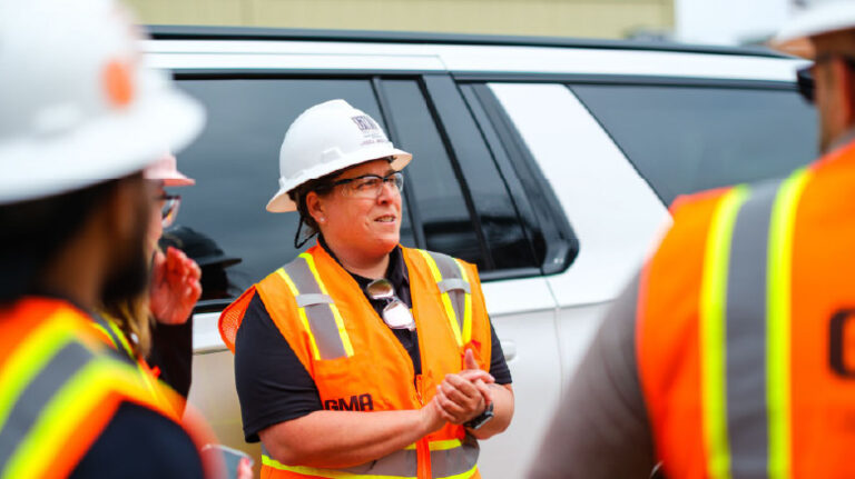 Construction meeting in progress on a construction site