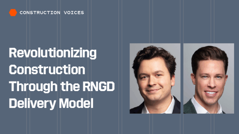 Card reading "Revolutionizing Construction Through the RNGD Delivery Model" with headshots of Will Cotten and Nick Moldaner of RNGD