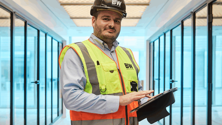 Contractor looking at camera