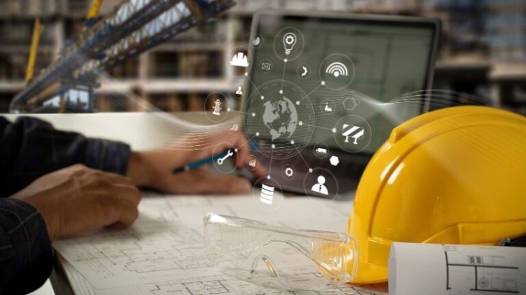 AI represented by floating screen elements above a tablet