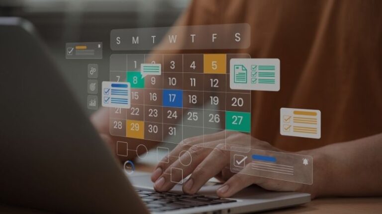 Construction schedule graphic over a keyboard