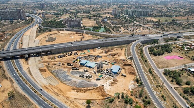 Aerial photo of highway interchange under construction