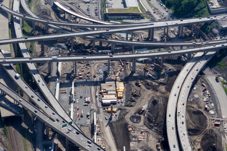 Aerial view from above the Turcot interchange mega project in Montreal, Canada