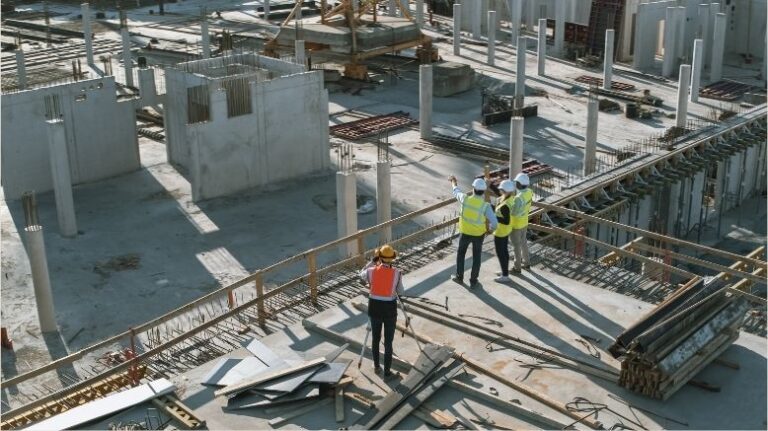 Workers on an active construction jobsite