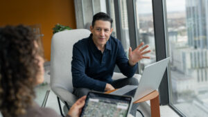 Worker in construction firm office