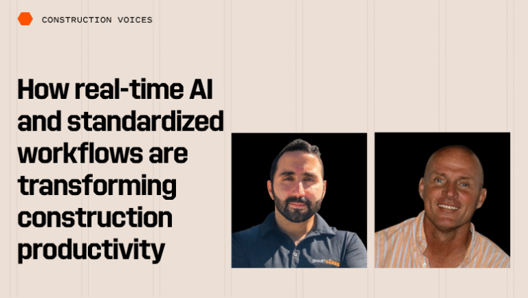 Headshots of Albert Fadel and Scott Bornman with title "How real-time AI and standardized workflows are transforming construction productivity"